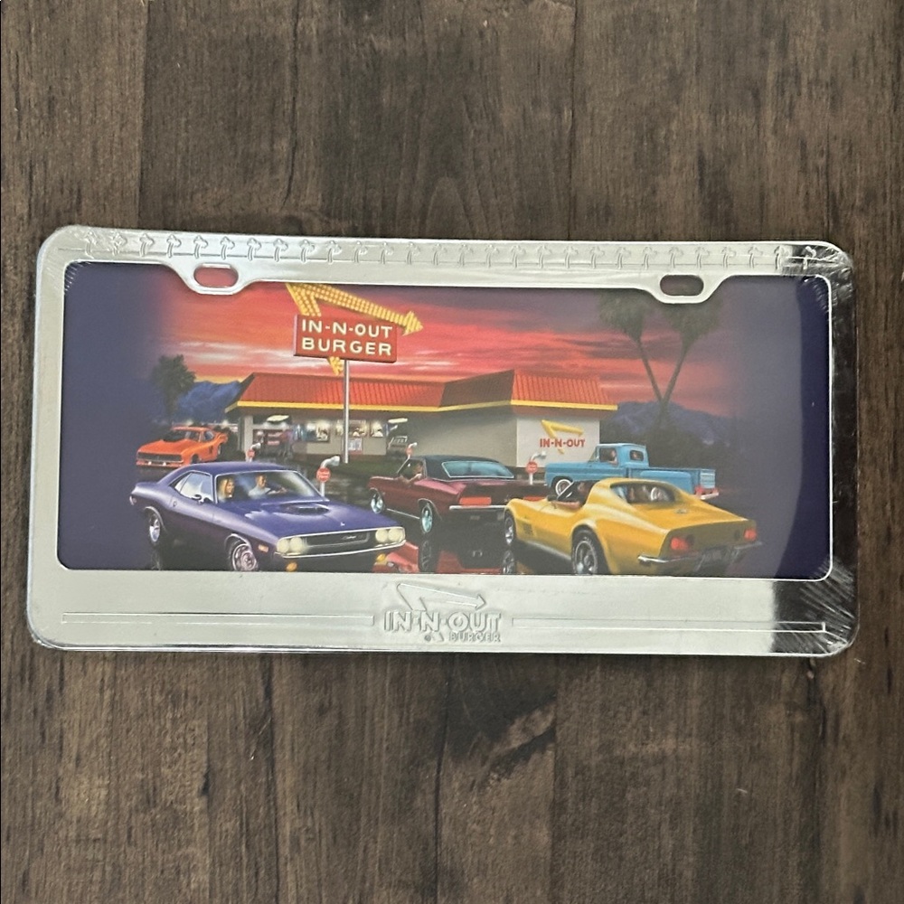 NWT Vintage Chrome "In n Out" License Plate Cover